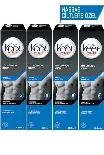 Veet Men Hassas Ciltler İçin Tüm Vücut Genital Bölge Erkek Tüy Dökücü Sprey 4x200 ml