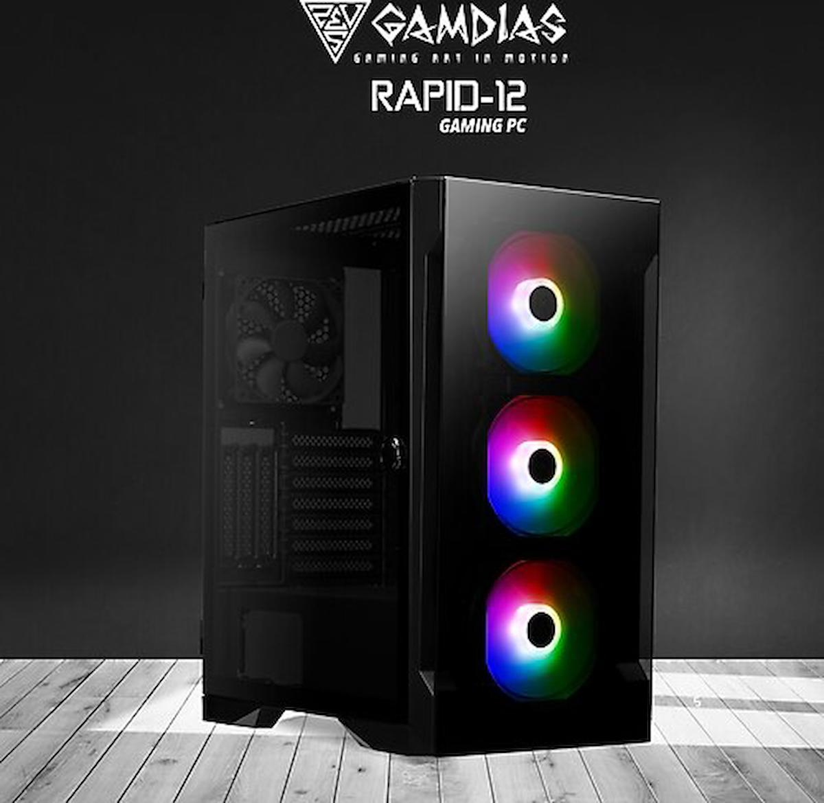 Gamdias RAPID-12 Harici GeForce RTX 4060 AMD Ryzen 7 3800XT 16 GB Ram GDDR6 500 GB SSD Tower FreeDos Masaüstü Bilgisayar