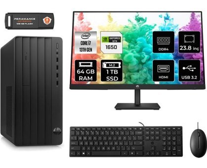 HP Pro Tower 290 G9 T2X1ESMNT4348 Harici GeForce GTX 1650 Intel Core i7 13700 64 GB Ram 1 TB SSD Tower FreeDos 23.8 inç Monitörlü Masaüstü Bilgisayar + PER4 BELLEK