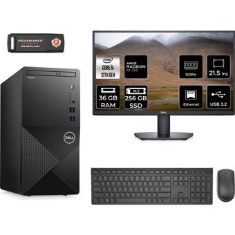 Dell Vostro 3910MT N7519VDT3910MNT1331 Harici Radeon RX 550 Intel Core i5 12400 36 GB Ram 256 GB SSD Tower FreeDos 21.5 inç Monitörlü Masaüstü Bilgisayar + PER4 BELLEK