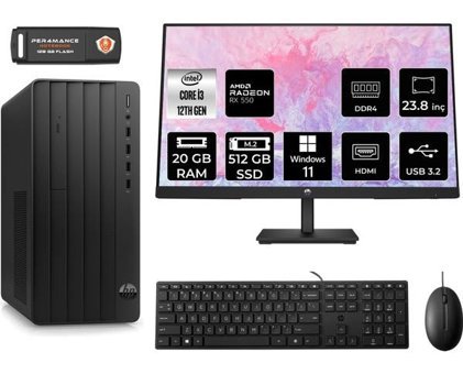 HP Pro Tower 290 G9 6D3A1EAMNT1367 Harici Radeon RX 550 Intel Core i3 12100 20 GB Ram 520 GB SSD Tower Windows 11 Home 23.8 inç Monitörlü Masaüstü Bilgisayar + PER4 BELLEK