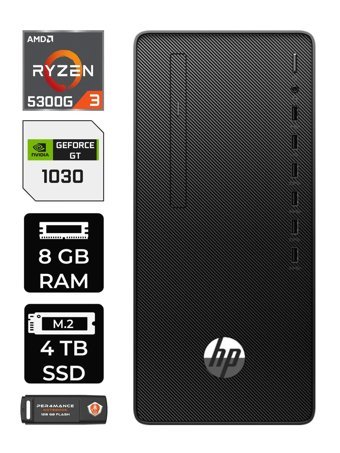 HP 295 G9 6D391EA Harici GeForce GT 1030 AMD Ryzen 3 5300G 8 GB Ram 4 TB SSD Tower FreeDos Masaüstü Bilgisayar + PER4 BELLEK