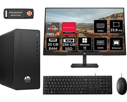 HP 295 G9 6D391EAMNT416 Dahili Radeon Vega 6 AMD Ryzen 3 5300G 20 GB Ram 256 GB SSD Tower Windows 11 Pro 23.8 inç Monitörlü Masaüstü Bilgisayar + PER4 BELLEK