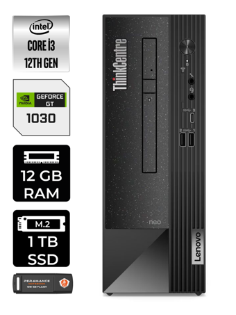 Lenovo NEO 50S 11SX002VTX Harici GeForce RTX 3060 Ti Intel Core i3 12100 12 GB Ram 1 TB SSD Tower Windows 11 Home Masaüstü Bilgisayar + PER4 BELLEK