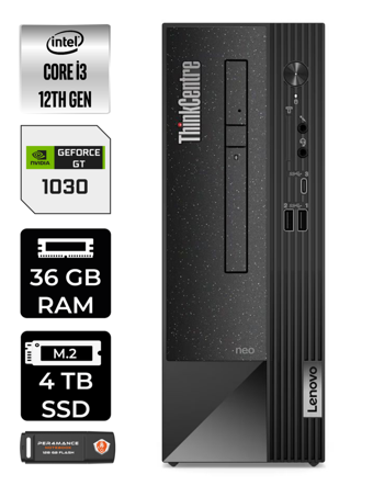 Lenovo NEO 50S 11SX002VTX Harici GeForce RTX 3060 Ti Intel Core i3 12100 36 GB Ram 4 TB SSD Tower Windows 11 Home Masaüstü Bilgisayar + PER4 BELLEK