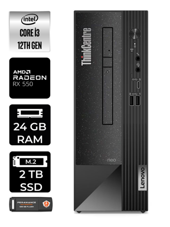 Lenovo NEO 50S 11SX002VTX Harici Radeon RX 550 Intel Core i3 12100 24 GB Ram 2 TB SSD Tower Windows 11 Home Masaüstü Bilgisayar + PER4 BELLEK