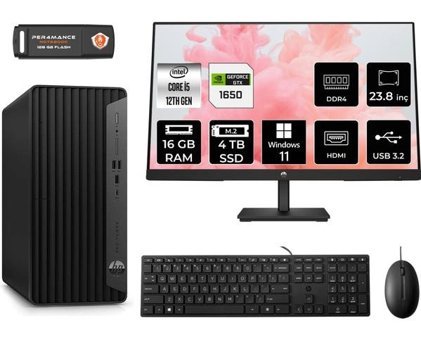 HP Pro Tower 400 G9 6U3M8EAMNT4415 Harici GeForce GTX 1650 Intel Core i5 12400 16 GB Ram 4 TB SSD Tower Windows 11 Pro 23.8 inç Monitörlü Masaüstü Bilgisayar + PER4 BELLEK