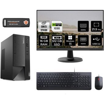 Lenovo Thinkcentre Neo 50T 11SC001ATXMNT3362 Harici GeForce RTX 3060 Ti Intel Core i3 12100 16 GB Ram 512 GB SSD Tower Windows 11 Home 21.5 inç Monitörlü Masaüstü Bilgisayar + PER4 BELLEK