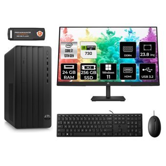 HP Tower 290 G9 8T2X2ES Harici GeForce GT 730 4 GB Intel Core i7 13700 24 GB Ram 256 GB SSD Tower Windows 11 Pro 23.8 inç Monitörlü Masaüstü Bilgisayar