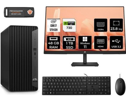 HP Pro Tower 400 G9 6U3M9EAMNT2443 Harici GeForce GT 730 4 GB Intel Core i7 12700 48 GB Ram 1 TB SSD Tower Windows 11 Pro 23.8 inç Monitörlü Masaüstü Bilgisayar + PER4 BELLEK