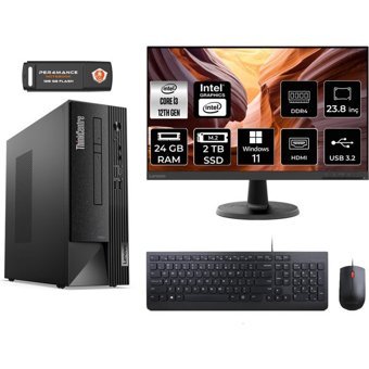 Lenovo Thinkcentre Neo 50S 11SX002VTXMNT424 Harici GeForce RTX 3060 Ti Intel Core i3 12100 24 GB Ram 2 TB SSD Tower Windows 11 Pro 23.8 inç Monitörlü Masaüstü Bilgisayar + PER4 BELLEK