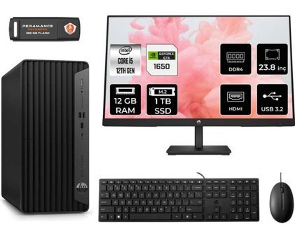 HP Pro Tower 400 G9 6U3M8EAMNT4308 Harici GeForce GTX 1650 Intel Core i5 12400 12 GB Ram 1 TB SSD Tower FreeDos 23.8 inç Monitörlü Masaüstü Bilgisayar + PER4 BELLEK