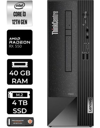 Lenovo Thinkcentre Neo 50S 11SX002VTXP390 Harici Radeon RX 550 Intel Core i3 12100 40 GB Ram 4 TB SSD Tower Windows 11 Home Masaüstü Bilgisayar + PER4 BELLEK