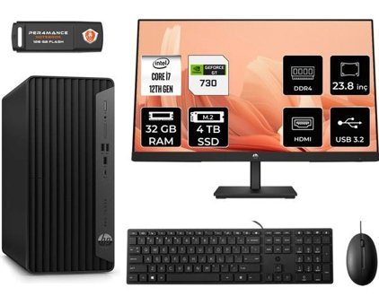 HP Pro Tower 400 G9 6U3M9EAMNT2330 Harici GeForce GT 730 4 GB Intel Core i7 12700 32 GB Ram 4 TB SSD Tower FreeDos 23.8 inç Monitörlü Masaüstü Bilgisayar + PER4 BELLEK