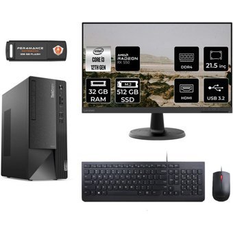 Lenovo Thinkcentre Neo 50T 11SC001ATXMNT1327 Harici Radeon RX 550 Intel Core i3 12100 32 GB Ram 512 GB SSD Tower FreeDos 21.5 inç Monitörlü Masaüstü Bilgisayar + PER4 BELLEK