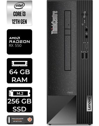 Lenovo Thinkcentre Neo 50S 11SX002VTXP396 Harici Radeon RX 550 Intel Core i3 12100 64 GB Ram 256 GB SSD Tower Windows 11 Home Masaüstü Bilgisayar + PER4 BELLEK