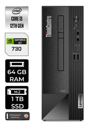 Lenovo NEO 50S 11SX002VTX Harici GeForce GT 730 4 GB Intel Core i3 12100 64 GB Ram 1 TB SSD Tower FreeDos Masaüstü Bilgisayar + PER4 BELLEK