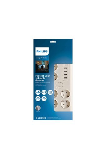 Philips Spn7060Wa 6'lı Soket 2 metre 4'lü USB Kablolu Çiftli 900 J Akım Korumalı Priz