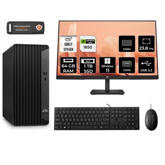 HP Tower 400 G9 6U3M9EA Harici GeForce GTX 1650 Intel Core i7 12700 64 GB Ram 1 TB SSD Tower Windows 11 Home 23.8 inç Monitörlü Masaüstü Bilgisayar