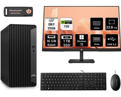 HP Pro Tower 400 G9 6U3M9EAMNT2413 Harici GeForce GT 730 4 GB Intel Core i7 12700 16 GB Ram 1 TB SSD Tower Windows 11 Pro 23.8 inç Monitörlü Masaüstü Bilgisayar + PER4 BELLEK