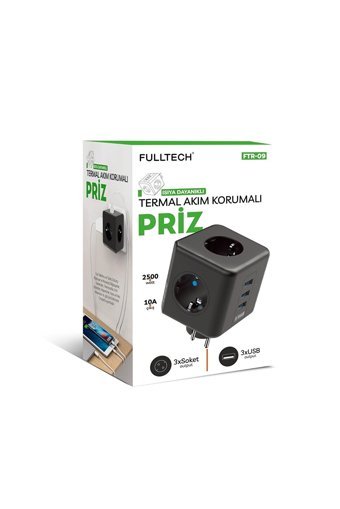 Protonust Pro09Ftr 3'lü Soket 3'lü USB Kablosuz Tekli Akım Korumalı Priz