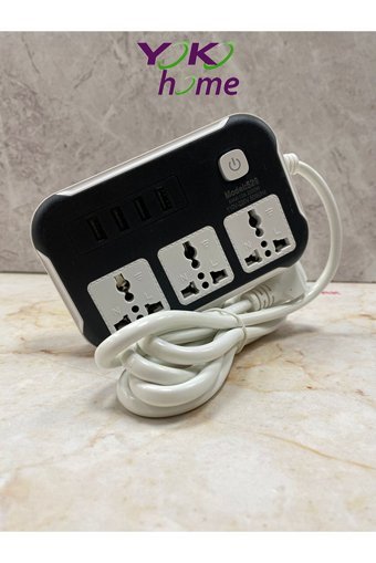 o Home İnce 3'lü 8 m USB Uzatma Kablolu Priz Beyaz