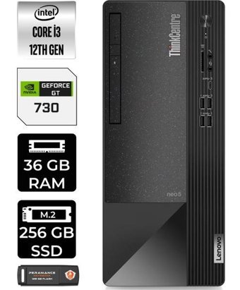 Lenovo Thinkcentre Neo 50T 11SC001ATXP331 Harici GeForce GT 730 4 GB Intel Core i3 12100 36 GB Ram 256 GB SSD Tower FreeDos Masaüstü Bilgisayar + PER4 BELLEK