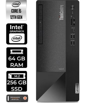 Lenovo Thinkcentre Neo 50T 11SE00BPTXP346 Harici GeForce RTX 3060 Ti Intel Core i5 12400 64 GB Ram 256 GB SSD Tower FreeDos Masaüstü Bilgisayar + PER4 BELLEK