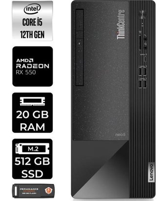 Lenovo Thinkcentre Neo 50T 11SE00BJTXP417 Harici Radeon RX 550 Intel Core i5 12400 20 GB Ram 512 GB SSD Tower Windows 11 Pro Masaüstü Bilgisayar + PER4 BELLEK