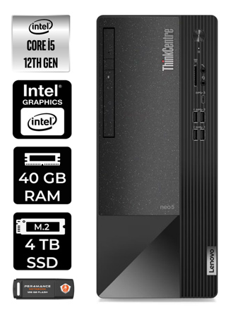 Lenovo Thinkcentre Neo 50T 11SE00BJTX Dahili Intel UHD Graphics Intel Core i5 12400 40 GB Ram 4 TB SSD Tower Windows 11 Home Masaüstü Bilgisayar + PER4 BELLEK