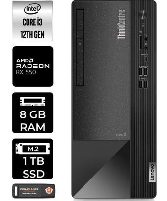 Lenovo Thinkcentre Neo 50T 11SC001ATXP353 Harici Radeon RX 550 Intel Core i3 12100 8 GB Ram 1 TB SSD Tower Windows 11 Home Masaüstü Bilgisayar + PER4 BELLEK