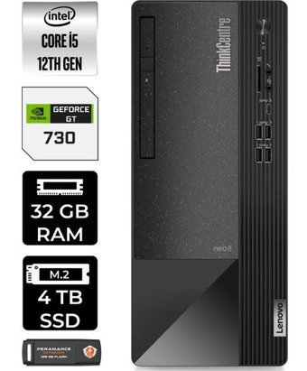 Lenovo Thinkcentre Neo 50T 11SE00BJTXP430 Harici GeForce GT 730 4 GB Intel Core i5 12400 32 GB Ram 4 TB SSD Tower Windows 11 Pro Masaüstü Bilgisayar + PER4 BELLEK