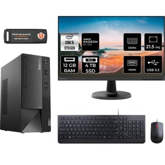 Lenovo Thinkcentre Neo 50T 11SE00BPTXMNT1310 Harici Radeon RX 550 Intel Core i5 12400 12 GB Ram 4 TB SSD Tower FreeDos 21.5 inç Monitörlü Masaüstü Bilgisayar + PER4 BELLEK