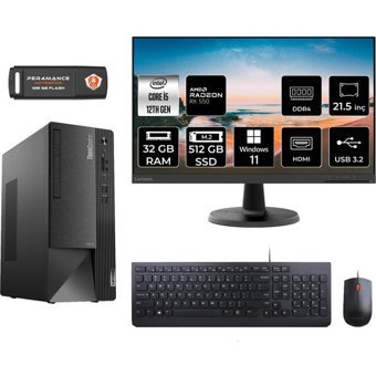 Lenovo Thinkcentre Neo 50T 11SE00BJTXMNT1377 Harici Radeon RX 550 Intel Core i5 12400 32 GB Ram 512 GB SSD Tower Windows 11 Home 21.5 inç Monitörlü Masaüstü Bilgisayar + PER4 BELLEK