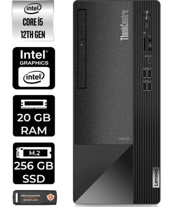 Lenovo Thinkcentre Neo 50T 11SE00BJTXP416 Dahili Intel UHD Graphics Intel Core i5 12400 20 GB Ram 256 GB SSD Tower Windows 11 Pro Masaüstü Bilgisayar + PER4 BELLEK