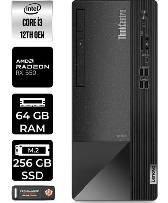 Lenovo Thinkcentre Neo 50T 11SC001ATXP446 Harici Radeon RX 550 Intel Core i3 12100 64 GB Ram 256 GB SSD Tower Windows 11 Pro Masaüstü Bilgisayar + PER4 BELLEK