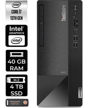 Lenovo Thinkcentre Neo 50T 12JD0008TRP340 Harici GeForce RTX 3060 Ti Intel Core i7 13700 40 GB Ram 4 TB SSD Tower FreeDos Masaüstü Bilgisayar + PER4 BELLEK