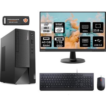 Lenovo Thinkcentre Neo 50T 12JD0008TRMNT338 Harici GeForce RTX 3060 Ti Intel Core i7 13700 40 GB Ram 1 TB SSD Tower FreeDos 23.8 inç Monitörlü Masaüstü Bilgisayar + PER4 BELLEK