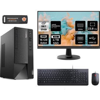 Lenovo Thinkcentre Neo 50T 12JD0008TRMNT1315 Harici Radeon RX 550 Intel Core i7 13700 16 GB Ram 4 TB SSD Tower FreeDos 23.8 inç Monitörlü Masaüstü Bilgisayar + PER4 BELLEK