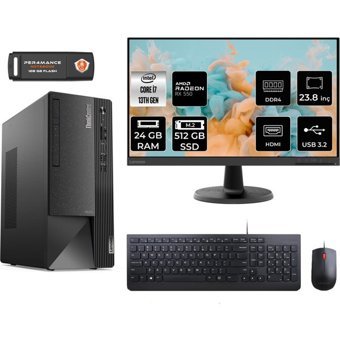 Lenovo Thinkcentre Neo 50T 12JD0008TRMNT1322 Harici Radeon RX 550 Intel Core i7 13700 24 GB Ram 512 GB SSD Tower FreeDos 23.8 inç Monitörlü Masaüstü Bilgisayar + PER4 BELLEK