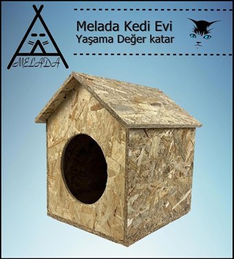 Melada 39x32x30 cm Kare Su Geçirmez Dış Mekan Kedi Evi Ahşap Rengi