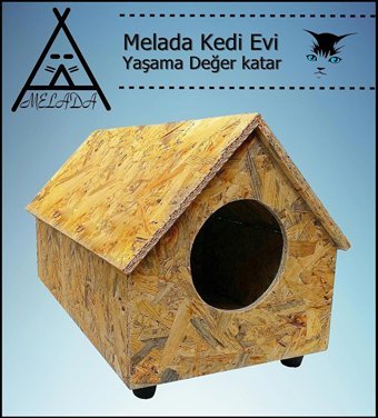 Melada 55x40x40 cm Dikdörtgen Su Geçirmez Dış Mekan Kedi Evi Ahşap Rengi