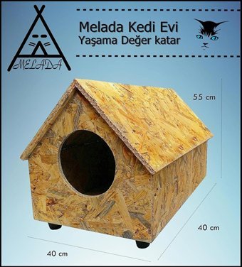 Melada 55x40x40 cm Dikdörtgen Su Geçirmez Dış Mekan Kedi Evi Ahşap Rengi