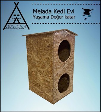 Melada 66x39x32 cm Dikdörtgen Su Geçirmez Dış Mekan Kedi Evi Ahşap Rengi