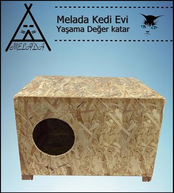 Melada 60x40x30 cm Dikdörtgen Su Geçirmez Dış Mekan Kedi Evi Ahşap Rengi