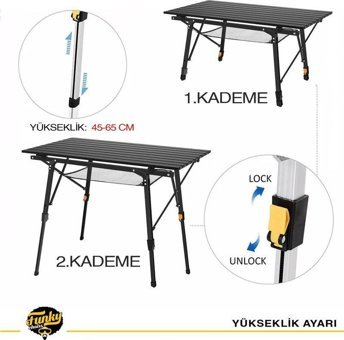 Funky Chairs 90 x 53 cm Dikdörtgen Alüminyum Katlanır Kamp Masası Siyah
