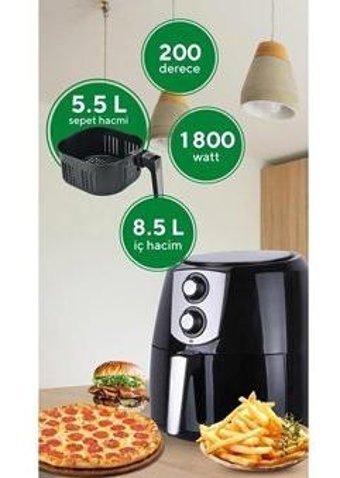 Kumtel Fastfryer XXL HAF-03 Airfryer 8.5 lt Tek Hazneli Yağsız Sıcak Hava Fritözü Siyah