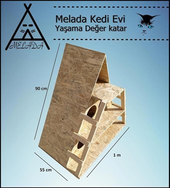 Melada 100x90x55 cm Üçgen 2 Katlı Su Geçirmez Dış Mekan Kedi Evi Ahşap Rengi