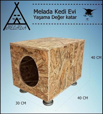 Melada 40x40x40 cm Dikdörtgen Su Geçirmez Dış Mekan Kedi Evi Ahşap Rengi