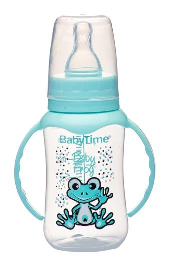 Babytime Bt070 Polipropilen Yavaş Akışlı Kulplu 6-18 Ay Desenli Yeşil Damaklı Biberon Seti 150 ml